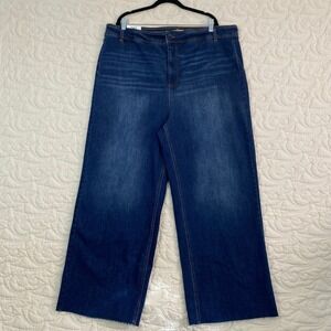 NEW OAT New York Wide Leg Jeans Raw Hem High Rise Blue Denim Women's 22W